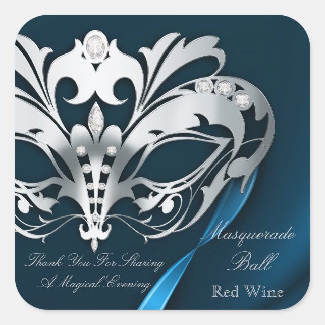 Silver Masquerade Blue Party Sticker (Vorderseite)