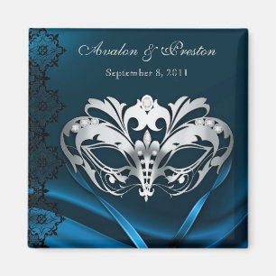 Silver Masquerade Blue Save the Date Magnet