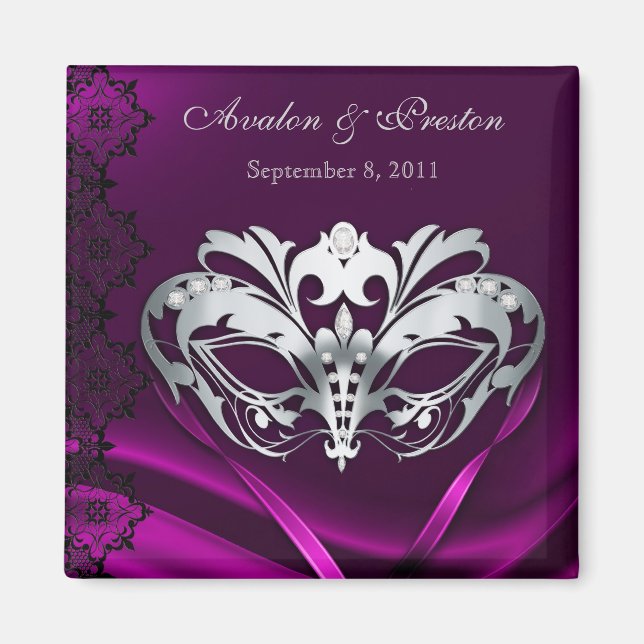 Silver Masquerade Pink Speichern Sie das Datum Mag Magnet (Vorne)