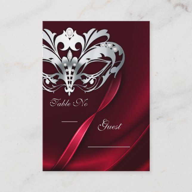 Silver Masquerade Red Jewelier Table Platzkarte (Vorderseite)