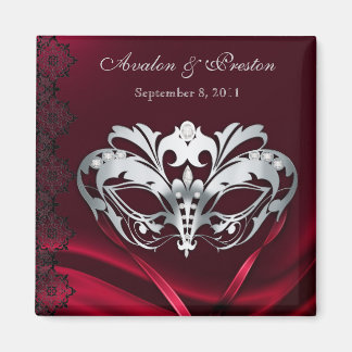 Silver Masquerade Red Save the Date Magnet