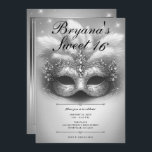 Silver Masquerade Sweet 16 Foto Geburtstag Einladung<br><div class="desc">Passen Sie Ihre woll-Möglichkeiten an. Ersetzen Sie das Foto auf der Rückseite durch Ihr eigenes Foto oder entfernen Sie das Foto zusammen.</div>