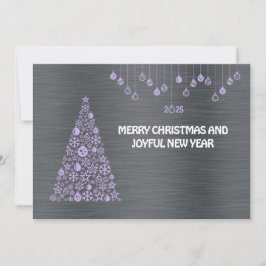 Silver mauve wish card New Year with tree & balls Feiertagskarte
