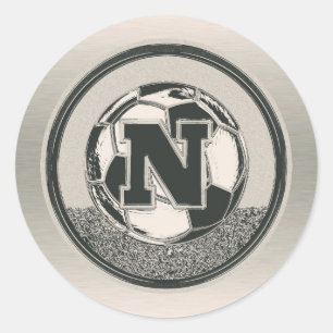 Silver Medal Soccer Monogram Letter N Runder Aufkleber