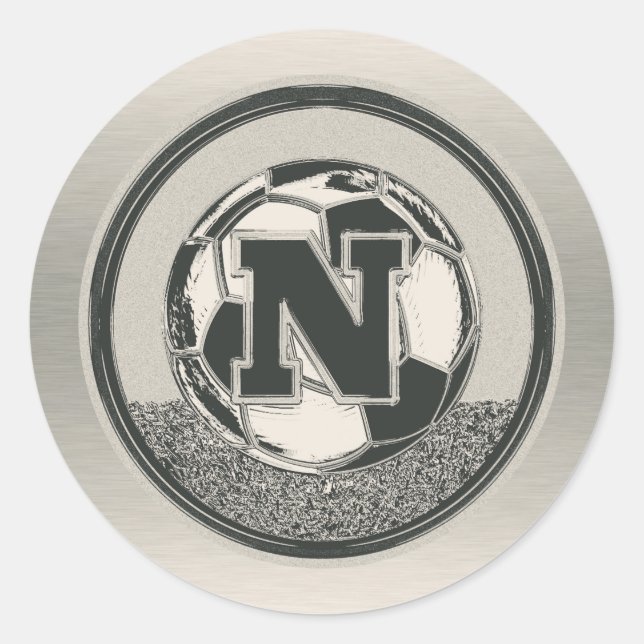 Silver Medal Soccer Monogram Letter N Runder Aufkleber (Vorderseite)