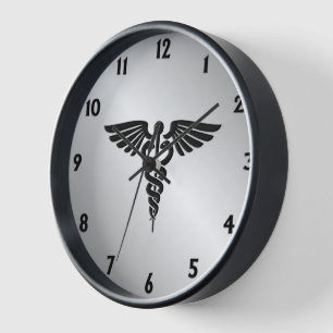Silver Medical Caduceus w Black numbers Uhr