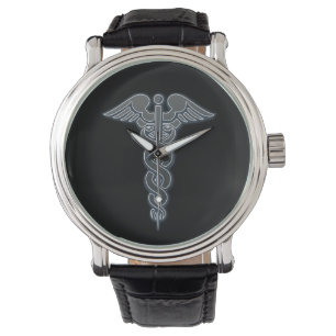 Silver Medical Symbol Nurses Ärzte Caduceus Armbanduhr