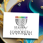 Silver Menorah Rainbow Flames Happy Hanukkah<br><div class="desc">Unterkunft thematisch von Umua entworfen. Gedruckt und ausgeliefert von Zazzle oder ihren Partnern.</div>