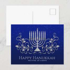 Silver Menorah Swirl Ornament Happy Hanukkah Postkarte