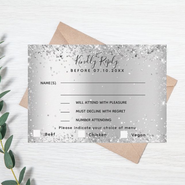 Silver Menü wählen Sie Hochzeit RSVP Karte (Von Creator hochgeladen)