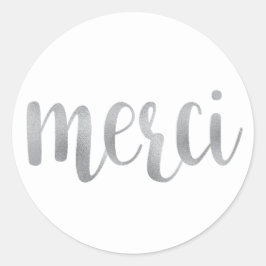 Silver merci Aufkleber, danke, Folie Schriftart Runder Aufkleber