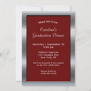 Silver Metal Frame Maroon Dinner Abschluss Einladung