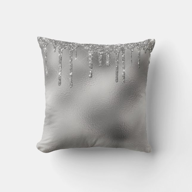 Silver Metal Glitzer Tropfens Glam Kissen (Vorderseite)