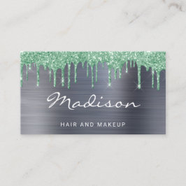 Silver Metal Green Glitzer Tropfen Hair & Makeup Visitenkarte