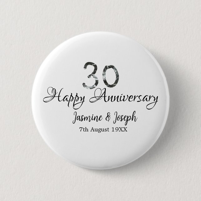Silver Metallic 30. Happy Jubiläum Name hinzufügen Button (Vorderseite)