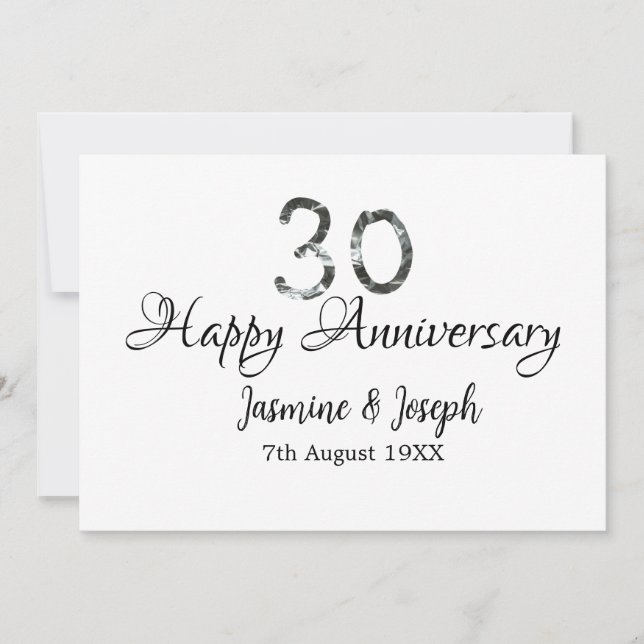 Silver Metallic 30. Happy Jubiläum Name hinzufügen Einladung (Vorderseite)