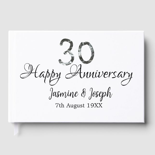 Silver Metallic 30. Happy Jubiläum Name hinzufügen Gästebuch (Vorderseite)