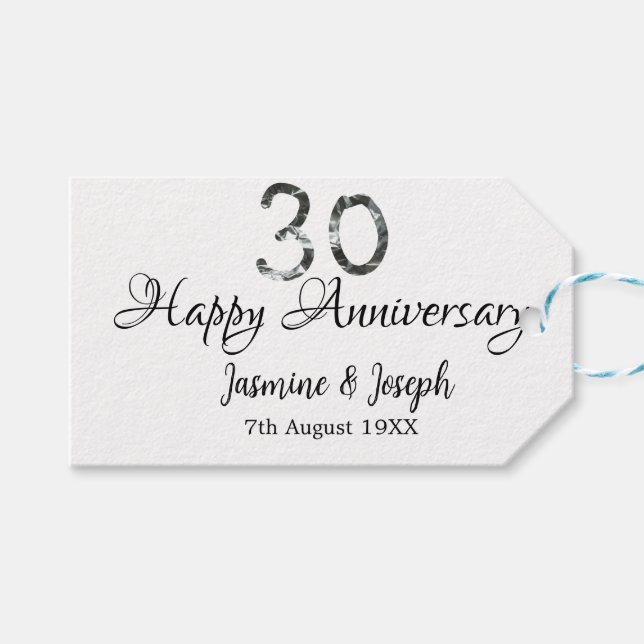 Silver Metallic 30. Happy Jubiläum Name hinzufügen Geschenkanhänger (Vorderseite (Horizontal))