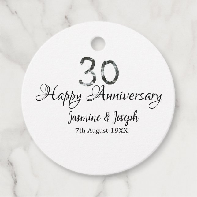 Silver Metallic 30. Happy Jubiläum Name hinzufügen Geschenkanhänger (Vorderseite)