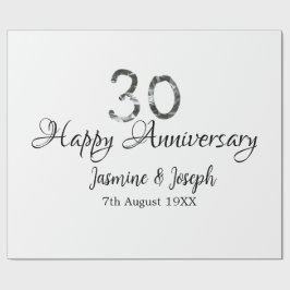 Silver Metallic 30. Happy Jubiläum Name hinzufügen Geschenkpapier