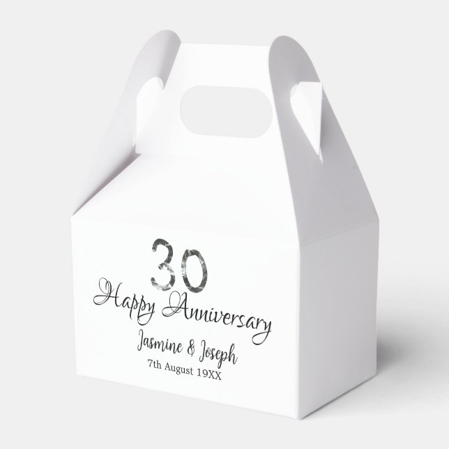Silver Metallic 30. Happy Jubiläum Name hinzufügen Geschenkschachtel (Vorderseite)