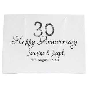 Silver Metallic 30. Happy Jubiläum Name hinzufügen Große Geschenktüte