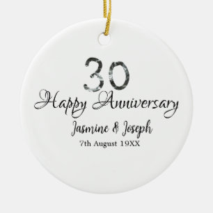 Silver Metallic 30. Happy Jubiläum Name hinzufügen Keramik Ornament