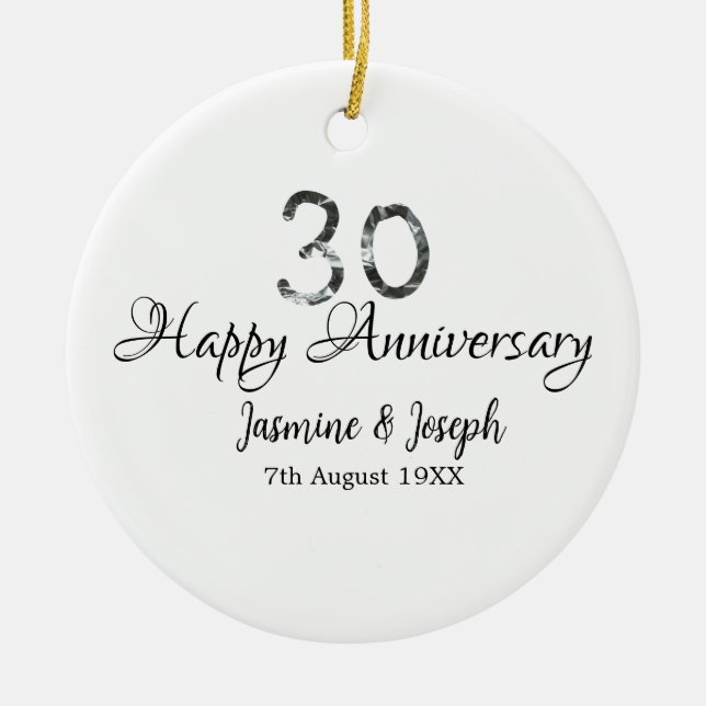 Silver Metallic 30. Happy Jubiläum Name hinzufügen Keramik Ornament (Vorne)