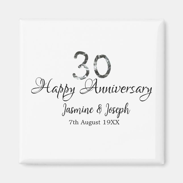 Silver Metallic 30. Happy Jubiläum Name hinzufügen Magnet (Vorne)