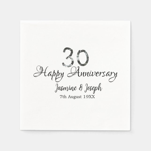 Silver Metallic 30. Happy Jubiläum Name hinzufügen Serviette (Vorderseite)