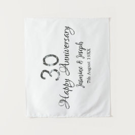 Silver Metallic 30. Happy Jubiläum Name hinzufügen Wandteppich