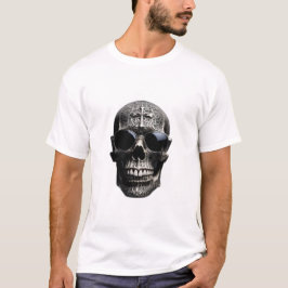Silver Metallic 3D Schädelkreuz mit Sonnenbrille T-Shirt