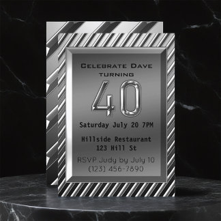 Silver Metallic 40. Geburtstag Einladung