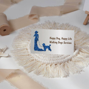 Silver Metallic Blue Glitzer Lady mit Hund Visitenkarte