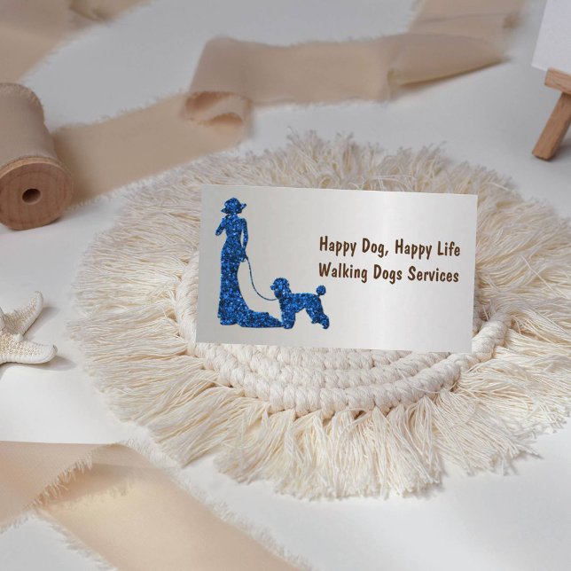 Silver Metallic Blue Glitzer Lady mit Hund Visitenkarte (Von Creator hochgeladen)