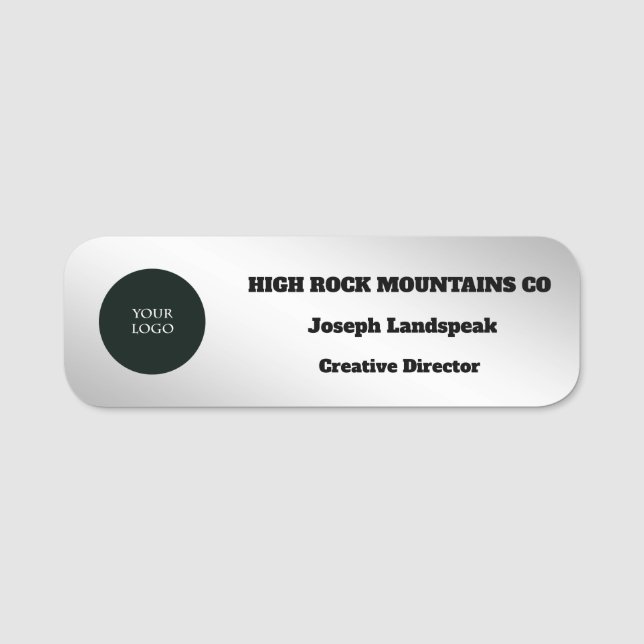 Silver Metallic Business Employee Logo Namensschild (Vorderseite)