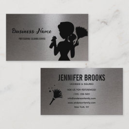 Silver Metallic Cleaning Service Housekeeper Maid Visitenkarte