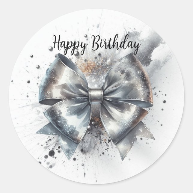 Silver Metallic Coquette Bow Birthday Runder Aufkleber (Vorderseite)