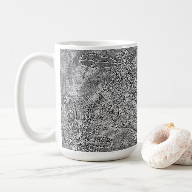 Silver Metallic Embossed Dragonflies Kaffeetasse (Mit Donut)