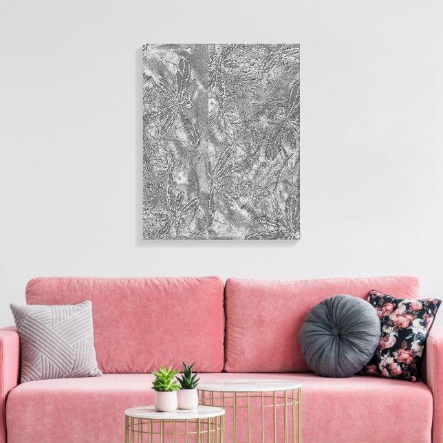 Silver Metallic Embossed Dragonflies Leinwanddruck (Insitu (Wohnzimmer))