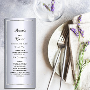 Silver Metallic Glam elegantes Hochzeitsprogramm Werbekarte