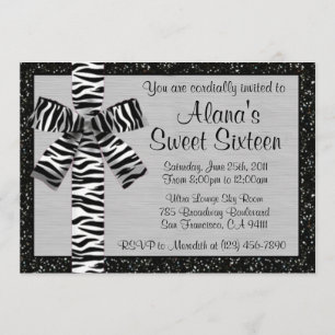 Silver Metallic Glitzer Einladung mit Zebra Bow