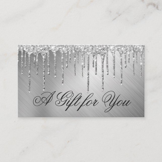 Silver Metallic Glitzer Tropfens Geschenkgutschein Visitenkarte (Vorderseite)