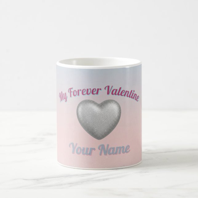 Silver Metallic Heart Pink Blue Pastel Valentine M Kaffeetasse (Mittel)
