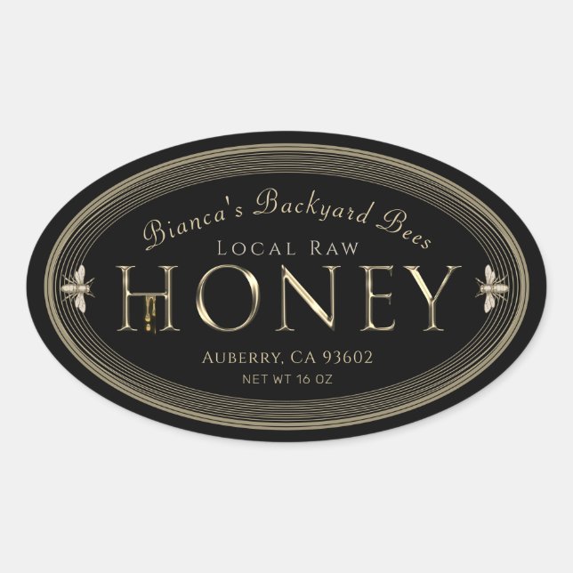 Silver Metallic Honey Label mit Bienen-Tropfen Bla Ovaler Aufkleber (Vorderseite)
