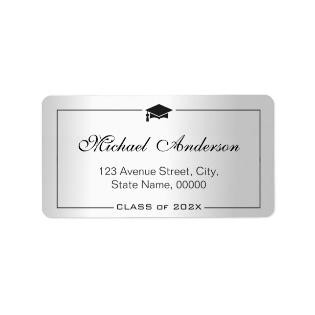 Silver Metallic Look Graduation Cap Grad Graduate Adressaufkleber (Vorne)