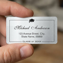 Silver Metallic Look Graduation Cap Graduate Adressaufkleber