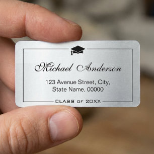 Silver Metallic Look Graduation Cap Graduate Adressaufkleber
