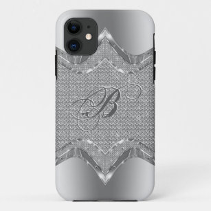 Silver Metallic Look mit Diamanten Muster 2 iPhone 11 Hülle