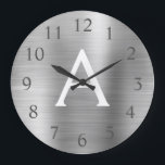 Silver Metallic Monogram Name & Initial Große Wanduhr<br><div class="desc">Silver faux Metallic Monogram Name and Initial Serving Wall Clock. The Wall Clock makes the perfect gift for someone who loves silver stainless steel.</div>